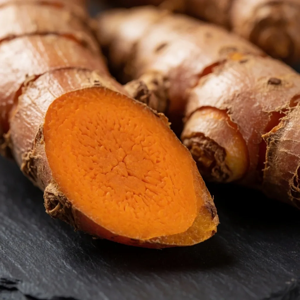Fresh turmeric root macro photography