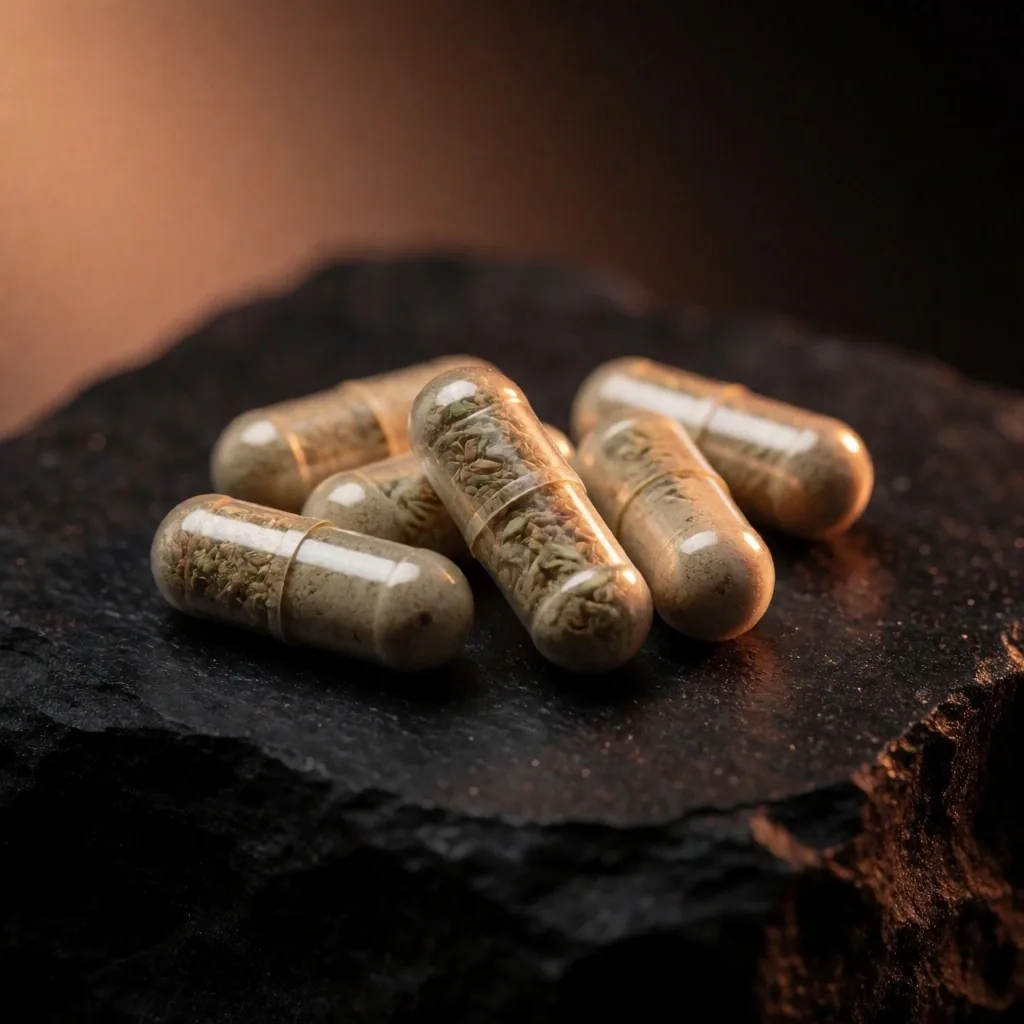 Premium supplement capsules on dark surface